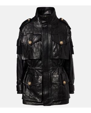 Balmain Leather Parka Jacket - Black