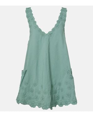 Juliet Dunn Embroidered Cotton Poplin Minidress - Green