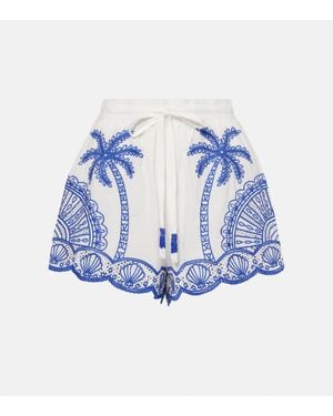 FARM Rio Palm Trees Richelieu Cotton Shorts - Blue