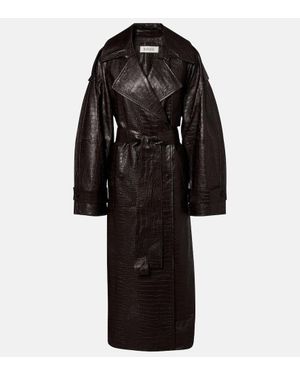 Rohe Crocodile-Effect Leather Trench Coat - Black