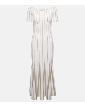 Gabriela Hearst Striped Off-Shoulder Virgin Wool Maxi Dress - White