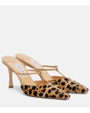 Jimmy Choo X Conner Ives – Mules Gloria 85 En Cuir Facon Poulain A Motif Leopard - Neutre