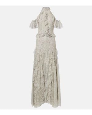 Costarellos Robe Longue Rhodine En Dentelle A Ornements - Blanc