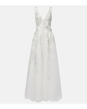 Costarellos Bridal Open-Back Beaded Tulle Gown - White