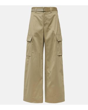 Sacai High-Rise Cotton Gabardine Wide-Leg Trousers - Natural