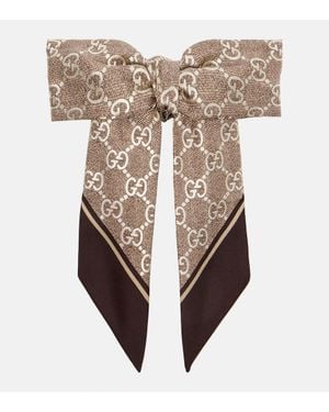 Gucci Gg Silk Bow Scrunchie - Natural