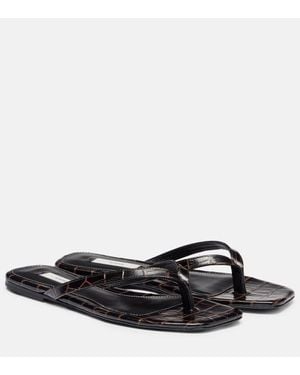 TOTEME Croc-Effect Leather Thong Sandals - Black