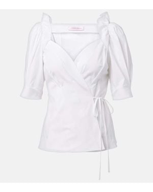 Carolina Herrera Cotton-Blend Wrap Top - White