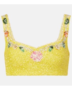 Clio Peppiatt Top Cropped Marina Con Decorazioni - Giallo