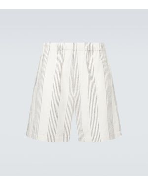 Commas Kantha Striped Cotton Bermuda Shorts - White