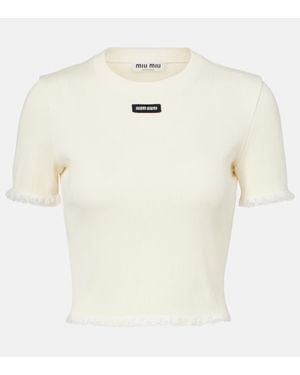 Miu Miu T-Shirt Raccourci En Coton - Neutre