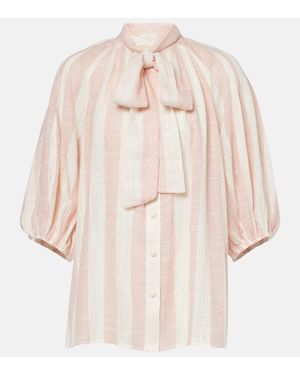 Zimmermann Acacia Striped Neck-Tie Blouse - Natural