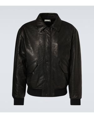 Saint Laurent Leather Bomber Jacket - Black