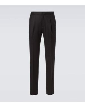Rubinacci Virgin Wool Flannel Tapered Trousers - Black