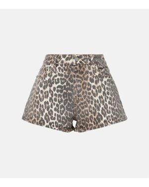 Ganni Shorts Di Jeans Con Stampa - Bianco