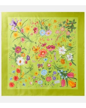 Gucci Floral Silk Twill Scarf - Green