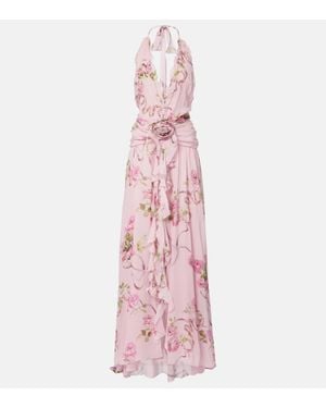 Blumarine Floral Ruffled Georgette Maxi Dress - Pink