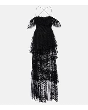 Alexandra Miro Carmen Tiered Tulle Maxi Dress - Black