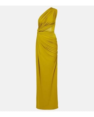 Alex Perry Draped One-Shoulder Crepe Jersey Gown - Yellow