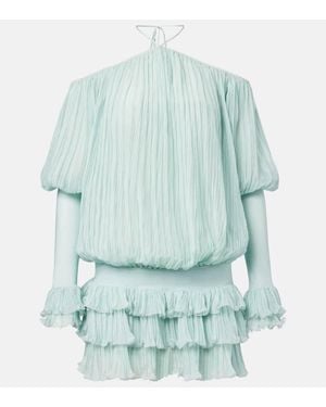 Blumarine Plisse Silk Chiffon Minidress - Blue