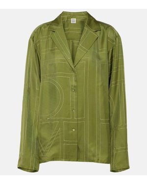 TOTEME Logo-Embroidered Silk-Satin Shirt - Green