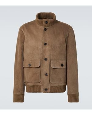FRAME Suede Bomber Jacket - Brown