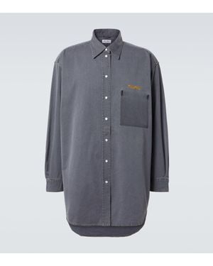 Miu Miu Camisa De Chambray De Algodon Con Logo - Azul