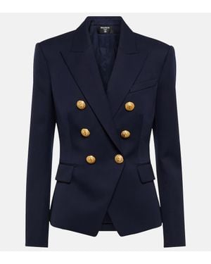 Balmain GIACCA SLIM IN LANA A SEI BOTTONI - Blu