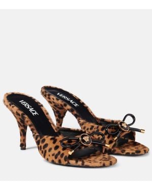 Versace Mules Leopard Opera Bow 95 - Marrone