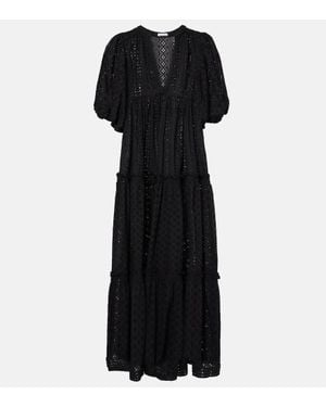 Poupette Tiered Cotton Midi Dress - Black