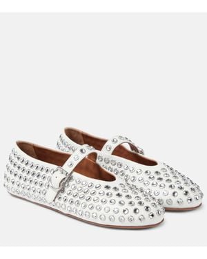 Alaïa Crystal-embellished Leather Ballet Flats - White