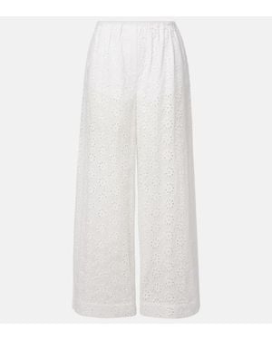 STAUD Bonfire Eyelet Cotton Wide-Leg Trousers - White
