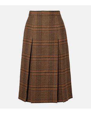 Saint Laurent Prince Of Wales Wool Midi Skirt - Brown