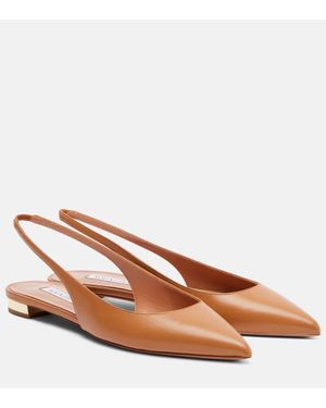 Aquazzura Purist Leather Slingback Flats - Brown