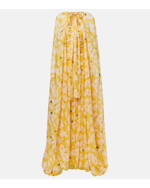 Carolina Herrera Gathered Caped Silk Gown - Yellow