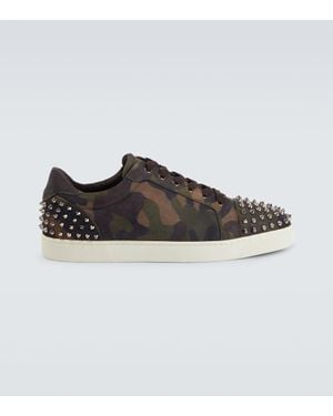 Christian Louboutin Seavaste Camouflage Spiked Suede Sneakers - Black