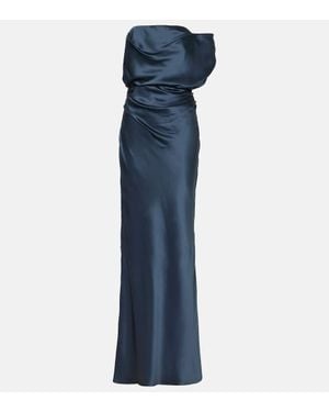 The Sei Draped Silk Satin Gown - Blue