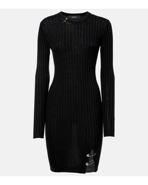 Versace Safety Pin Ribbed-knit Minidress - Black