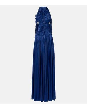 Costarellos Robe Longue En Georgette - Bleu