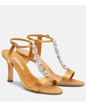 Manolo Blahnik Verzierte Sandalen Aus Satin - Mettallic