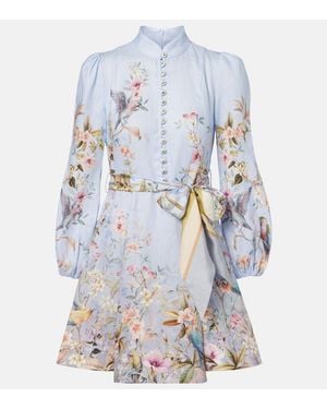 Zimmermann Rebellion Printed Linen Minidress - Blue