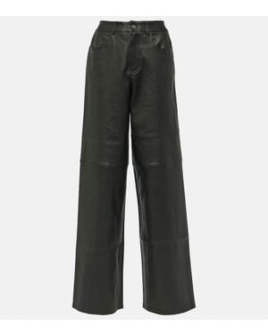 Stouls Pantalones Anchos De Piel De Tiro Alto - Gris