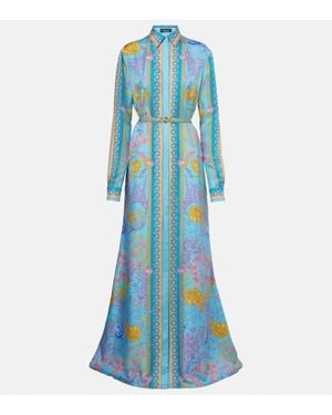 Versace Underwater Barocco Silk Twill Maxi Dress - Blue