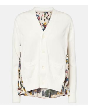 Sacai Cardigan De Algodon Estampado - Blanco