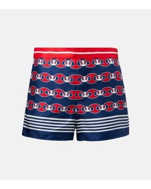 Gucci Short Imprime En Soie - Bleu