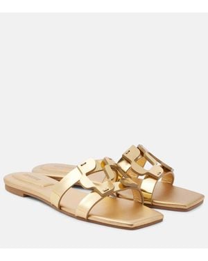 Jonathan Simkhai Logo Metallic Leather Slides