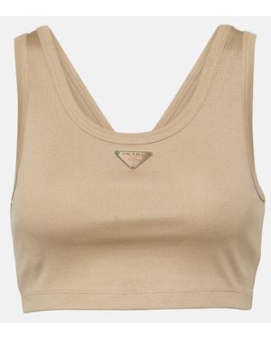 Prada Top Aus Baumwoll-Jersey - Natur