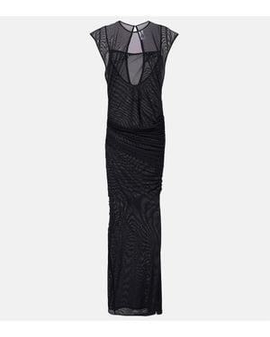 Jean Paul Gaultier Flocked Open-Back Tulle Maxi Dress - Black