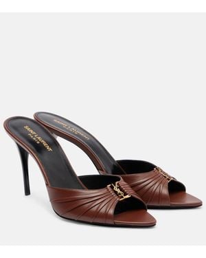 Saint Laurent Babylone Cassandre 90 Leather Mules - Brown