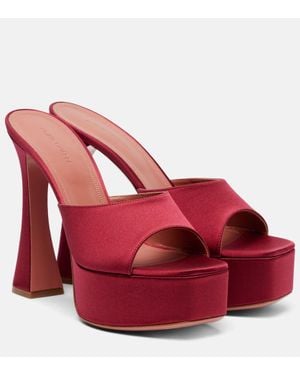 AMINA MUADDI Dalida 140 Satin Platform Mules - Red